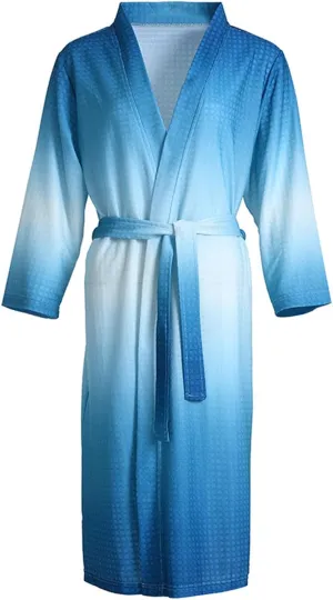 Plus Size Kimono Robes for Women Gradient Lightweight Waffle Knit Long Sleeve Cozy Full Length Loungewear Bathrobes Bath Robe,Blue,M