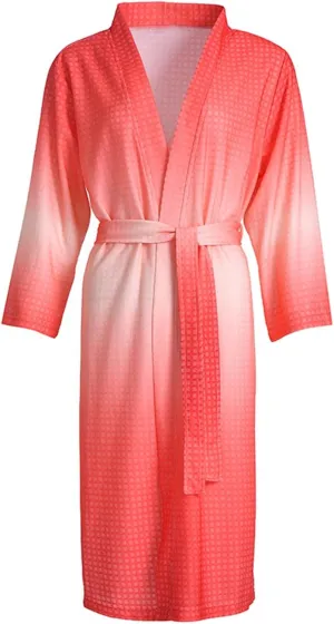 Plus Size Kimono Robes for Women Gradient Lightweight Waffle Knit Long Sleeve Cozy Full Length Loungewear Bathrobes Cotton Robe,Red,XL