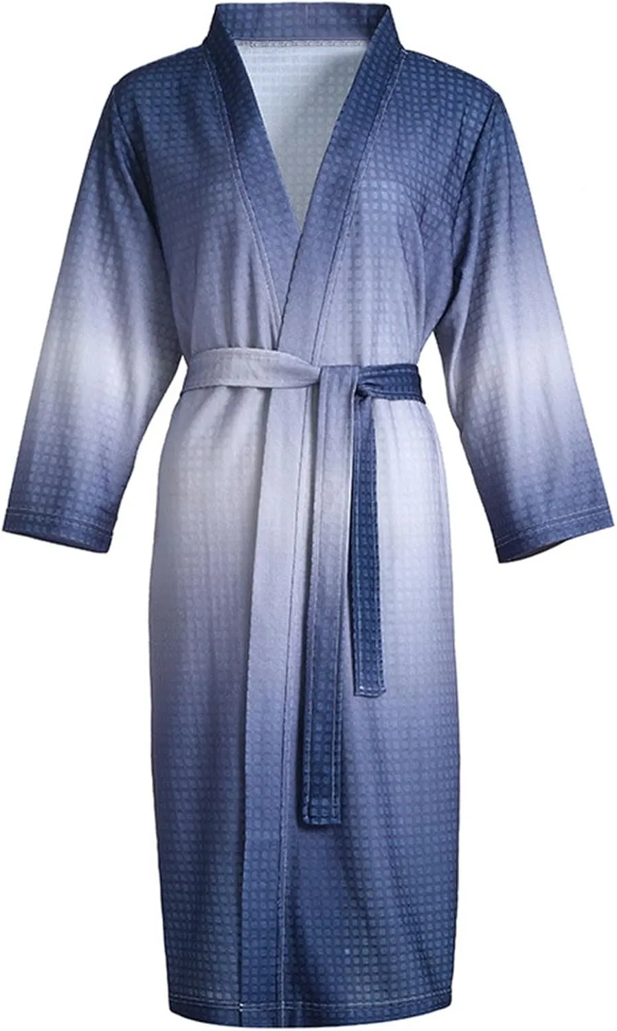 Plus Size Kimono Robes for Women Gradient Lightweight Waffle Knit Long Sleeve Cozy Full Length Loungewear Bathrobes Silk Robe,Navy,M