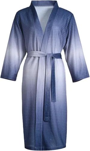 Plus Size Kimono Robes for Women Gradient Lightweight Waffle Knit Long Sleeve Cozy Full Length Loungewear Bathrobes Silk Robe,Navy,M