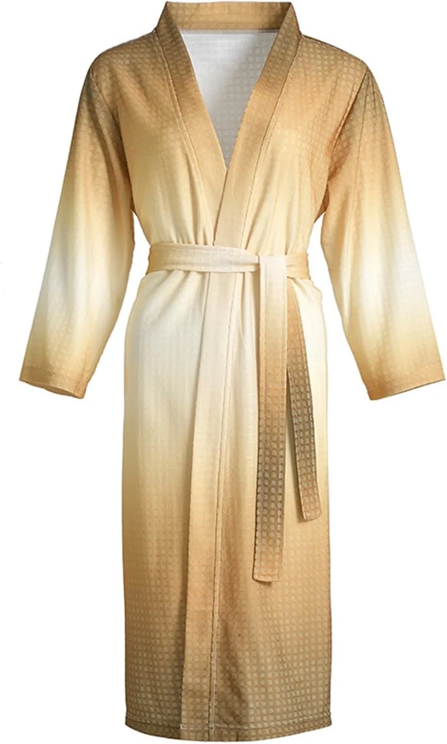 Plus Size Kimono Robes for Women Gradient Lightweight Waffle Knit Long Sleeve Cozy Full Length Loungewear Bathrobes Waffle Robe,Yellow,M
