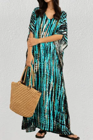 Plus Size Print Blue Kaftan Dress