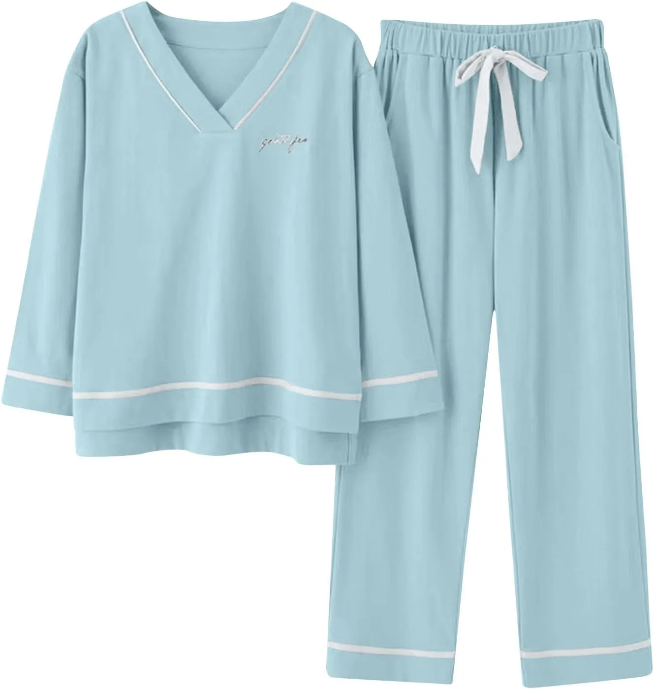 Plus Size Sleepwear Set for Women Baggy V Neck Pullover Top Drawstring Pants Pjs Sets 2025 Winter Nightwear Outfits