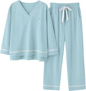 Plus Size Sleepwear Set for Women Baggy V Neck Pullover Top Drawstring Pants Pjs Sets 2025 Winter Nightwear Outfits