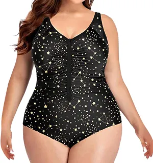 Plus Size Women Zipper One Piece Swimsuit Ruched Tummy Control Zip Front Bathing Suit Adjustable Surfing Swimwear
