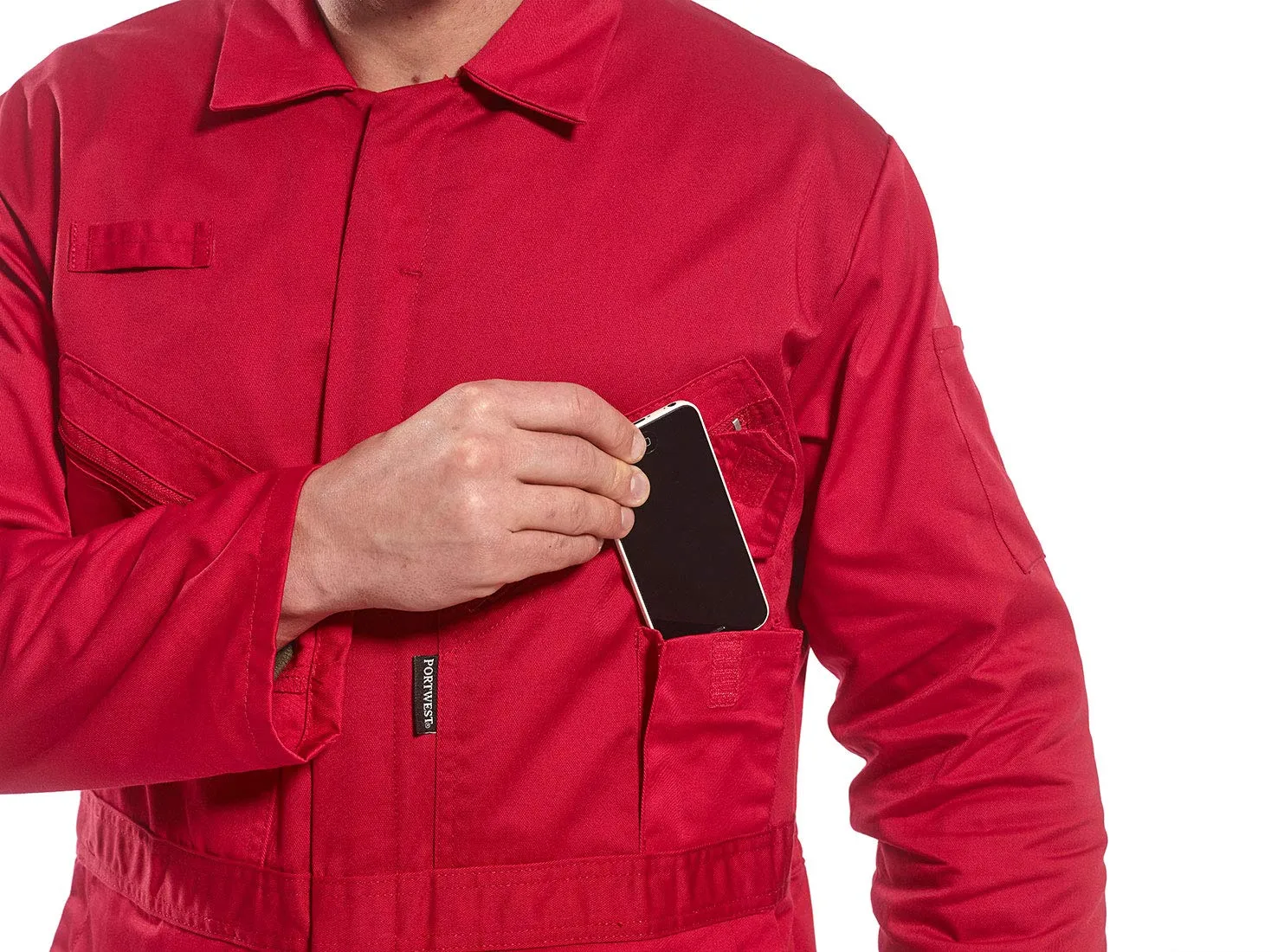 Portwest C813 Liverpool Zipper Coverall with Front Snap Closure and 2 Way Zipper, Red, X Larger