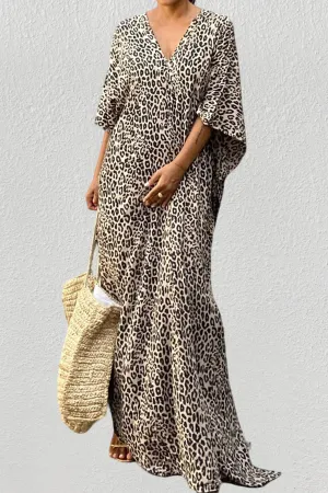 Print Short Sleeve Beach Kaftan Dress