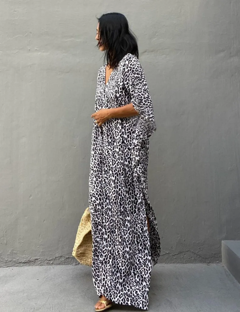 Print Short Sleeve Beach Kaftan Dress