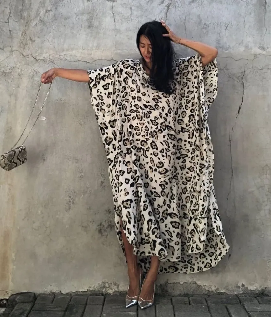 Print Short Sleeve Beach Kaftan Dress