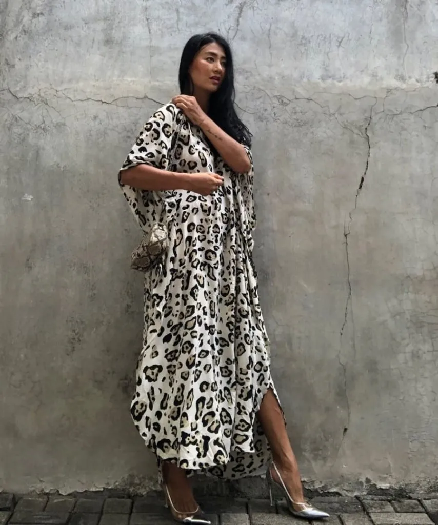 Print Short Sleeve Beach Kaftan Dress