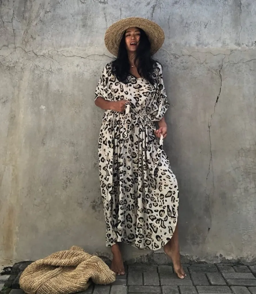 Print Short Sleeve Beach Kaftan Dress