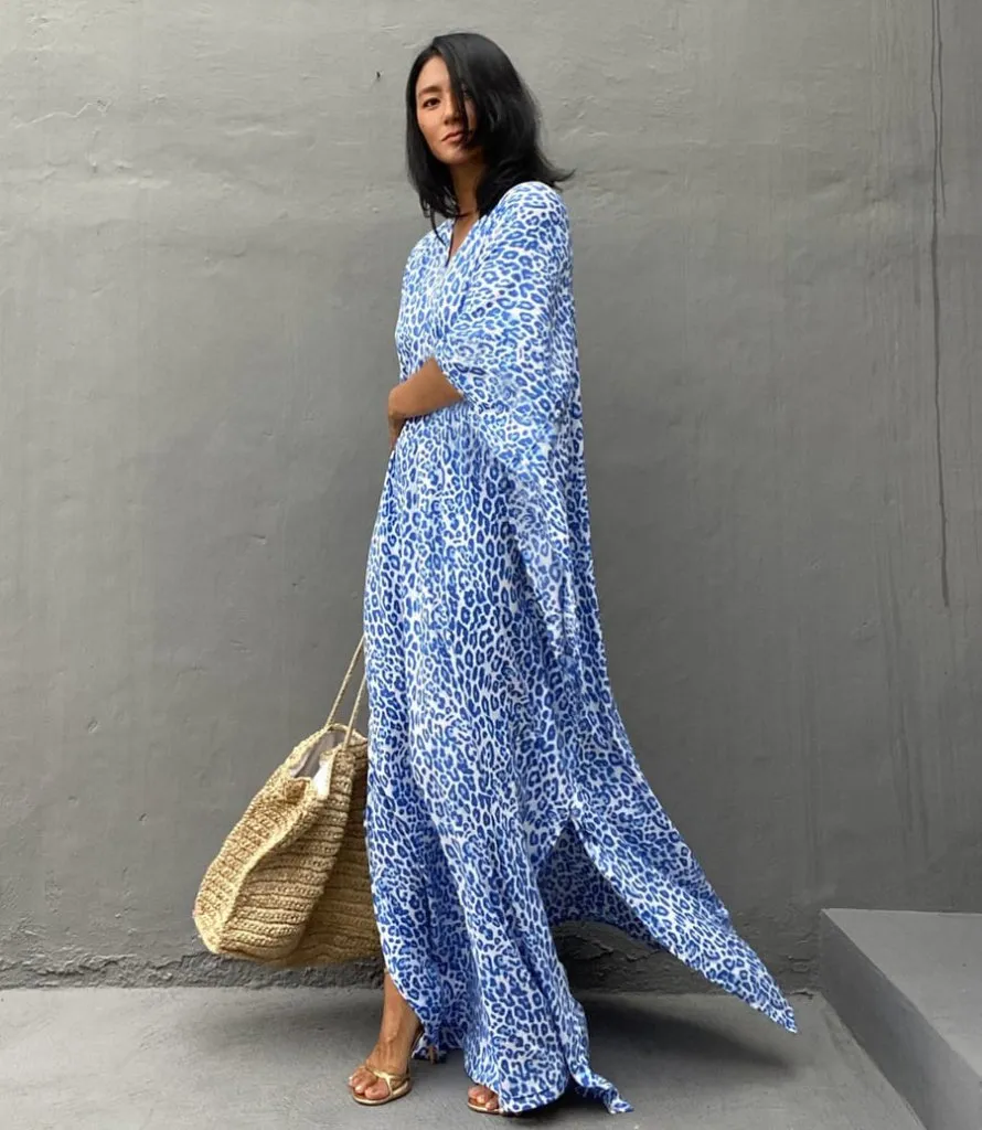 Print Short Sleeve Beach Kaftan Dress
