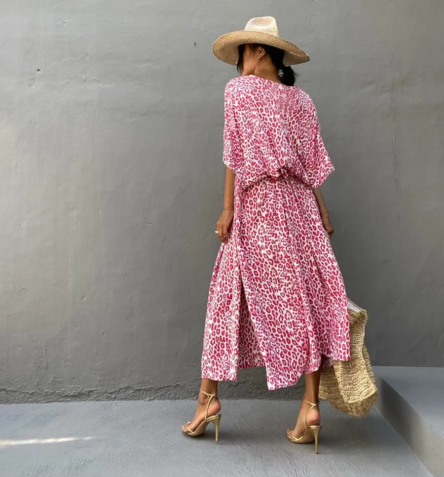 Print Short Sleeve Beach Kaftan Dress