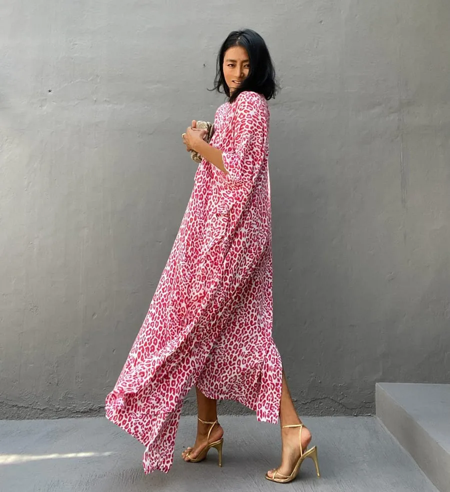 Print Short Sleeve Beach Kaftan Dress