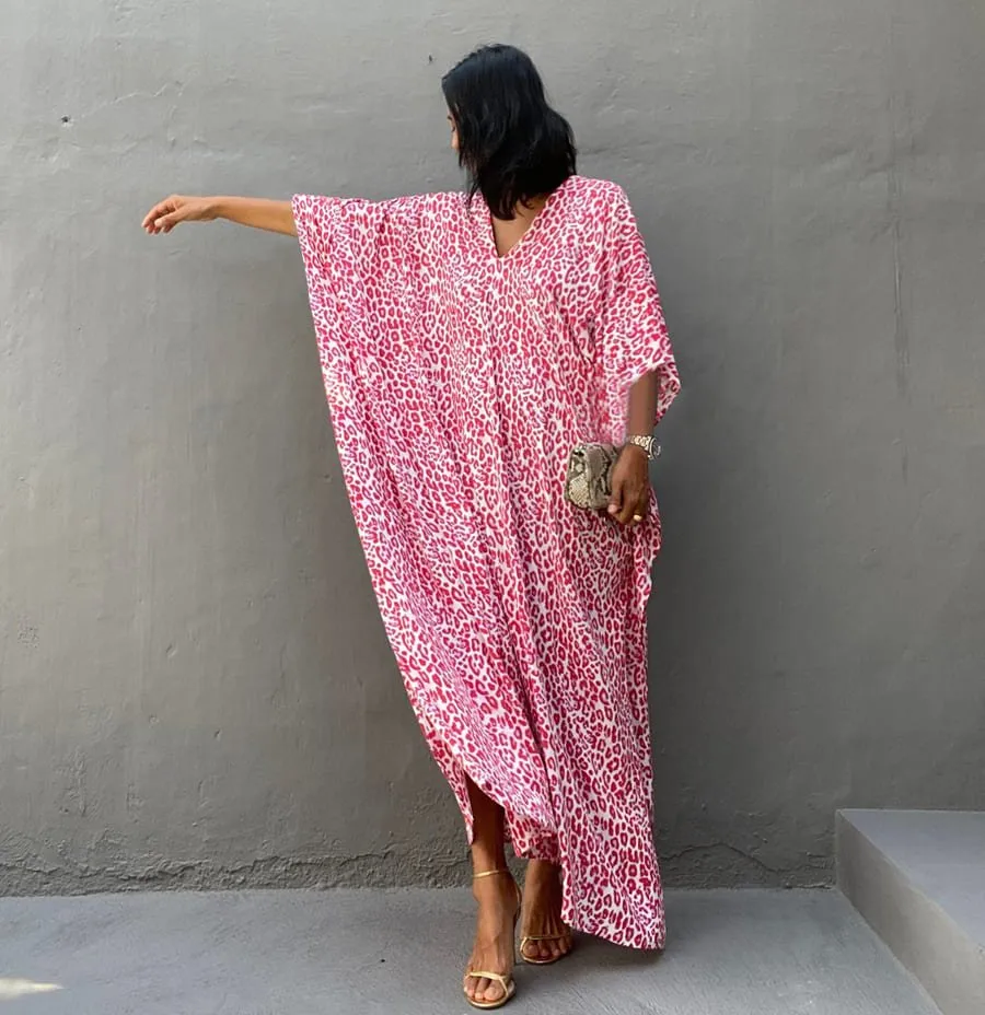 Print Short Sleeve Beach Kaftan Dress