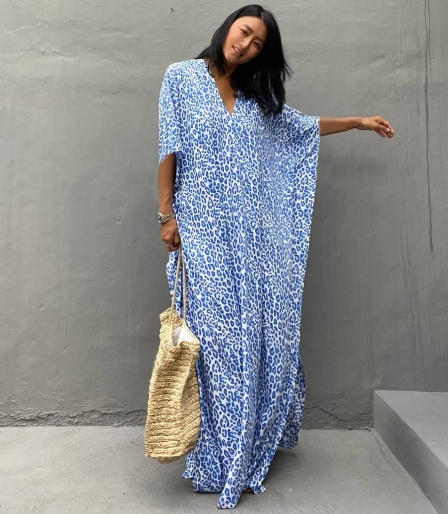 Print Short Sleeve Beach Kaftan Dress