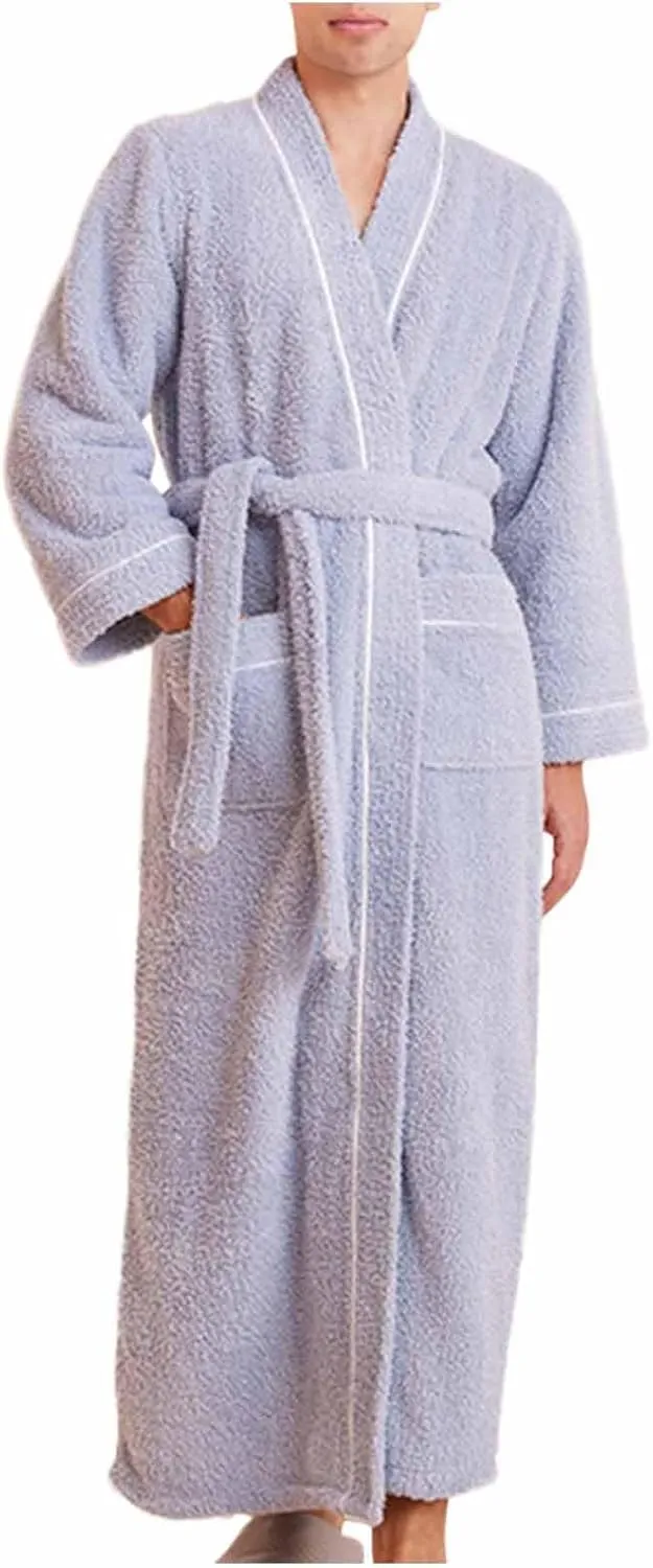 Pure Cotton Mens Terry Cloth Bathrobe Super Absorbent Spa Robe Full Length Plush Fleece Bathrobes Winter Sleepwear