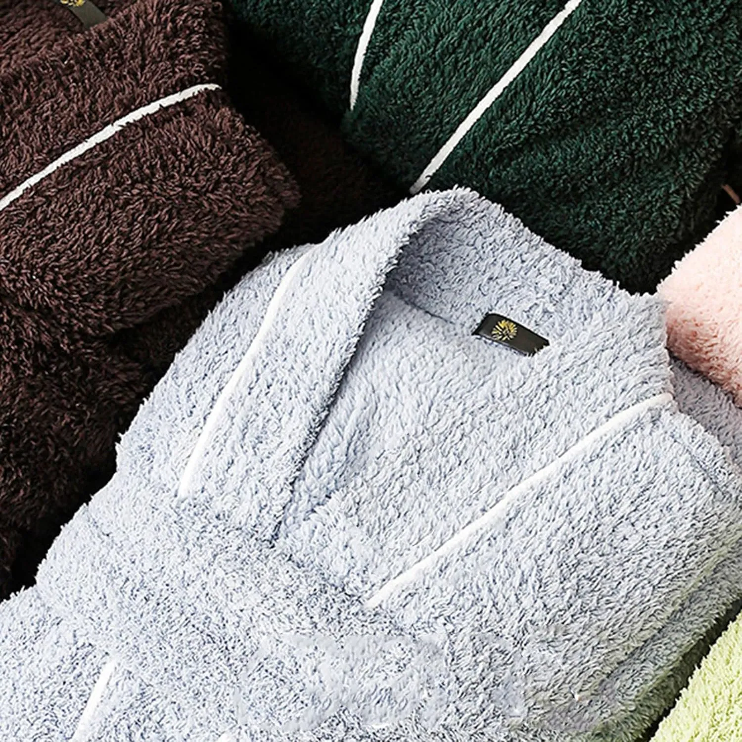 Pure Cotton Mens Terry Cloth Bathrobe Super Absorbent Spa Robe Full Length Plush Fleece Bathrobes Winter Sleepwear