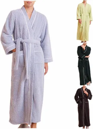 Pure Cotton Mens Terry Cloth Bathrobe Super Absorbent Spa Robe Full Length Plush Fleece Bathrobes Winter Sleepwear