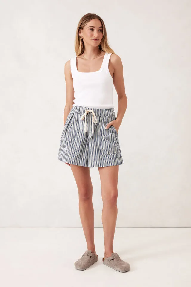 Relaxed Everyday Short - Lagoon Blue Stripe