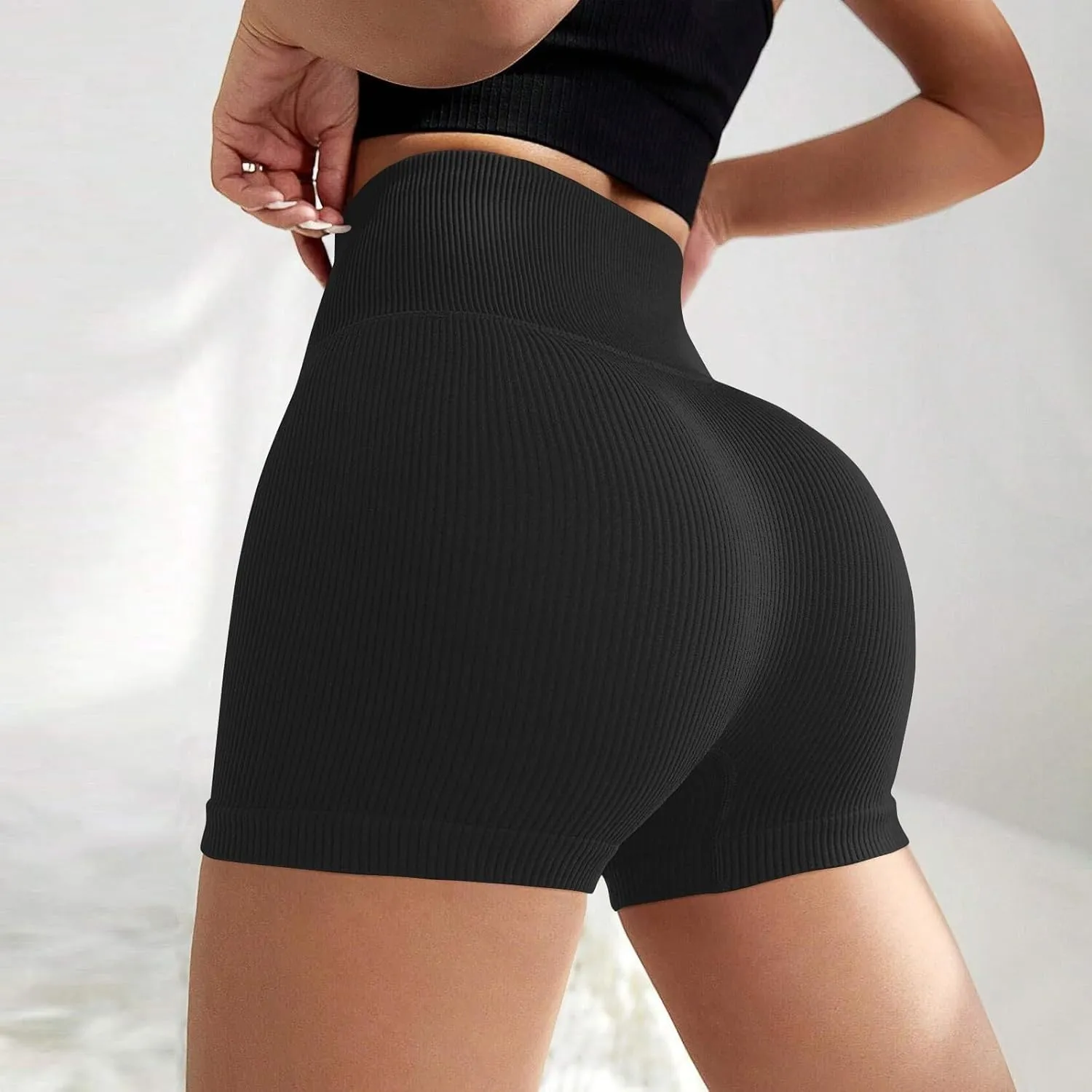 Ribbed Biker Shorts for Women Tummy Control Stretch High Waist Yoga Shorts Summer Comfy Gym Workout Athletic Shorts