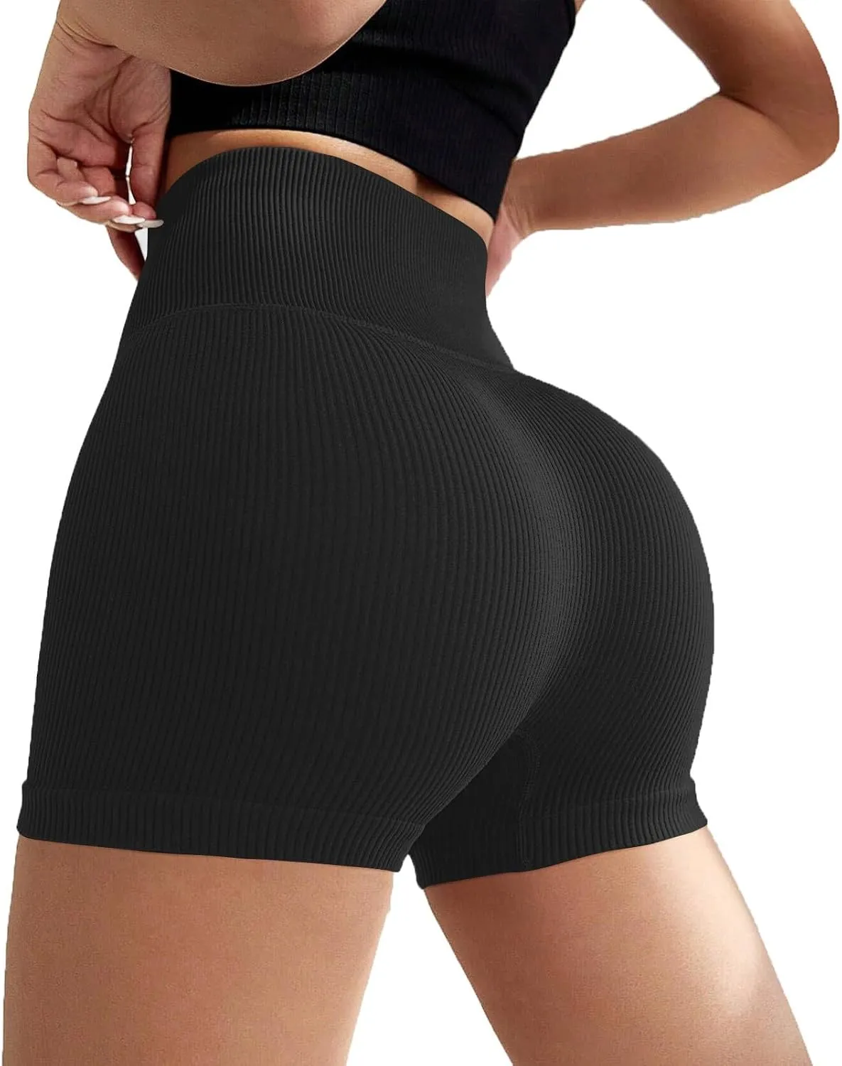 Ribbed Biker Shorts for Women Tummy Control Stretch High Waist Yoga Shorts Summer Comfy Gym Workout Athletic Shorts