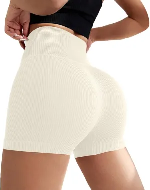 Ribbed Biker Shorts for Women Tummy Control Stretch High Waist Yoga Shorts Summer Comfy Gym Workout Athletic Shorts