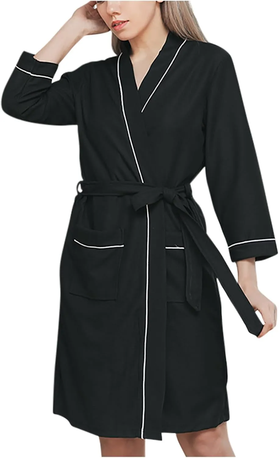 Robes for Women Bathrobe Waffle Knit Bathrobe Soft Lightweight Knee Length Loungewear Kimono Robes for Women