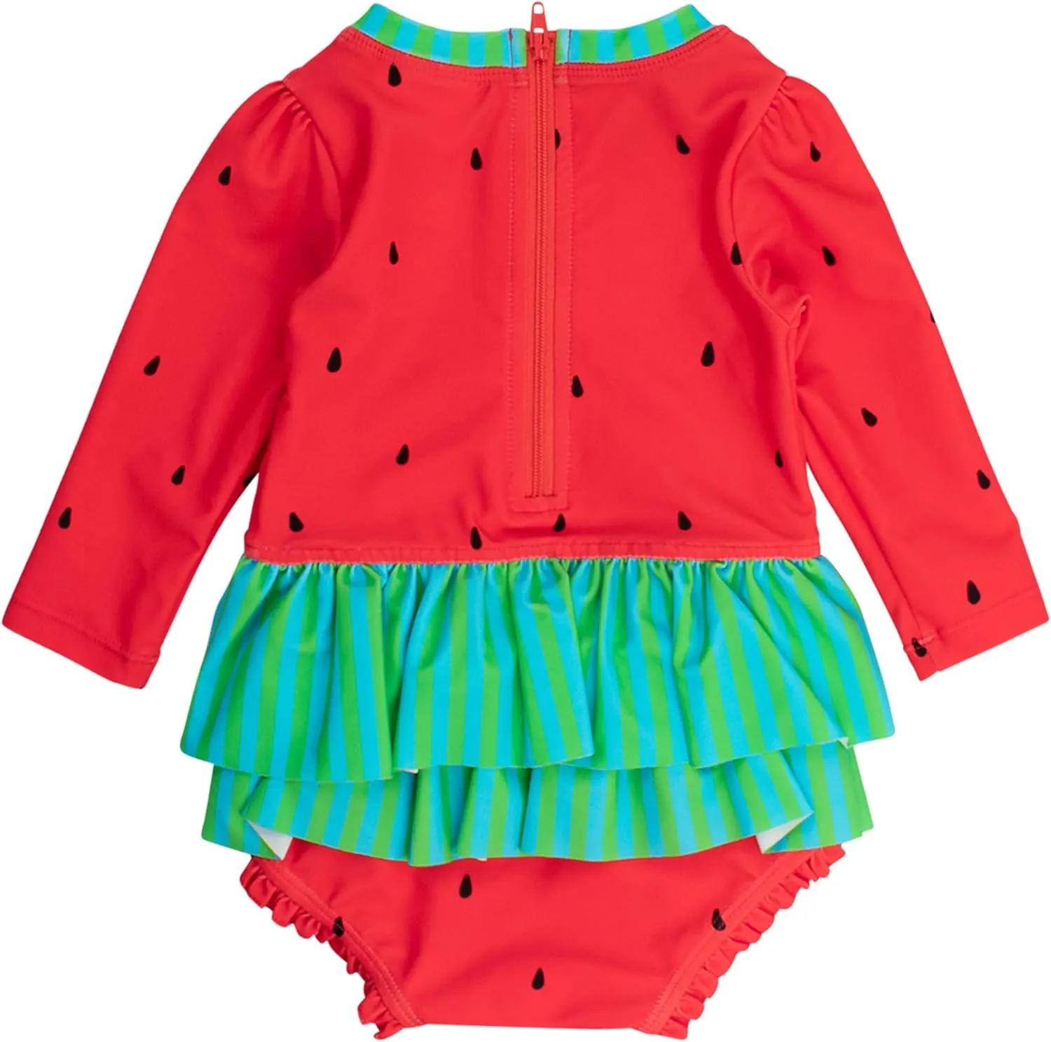 RuffleButts Baby Girls UPF 50  Sun Protection Tulle Skirted Long Sleeve One Piece Rash Guard Swimsuit