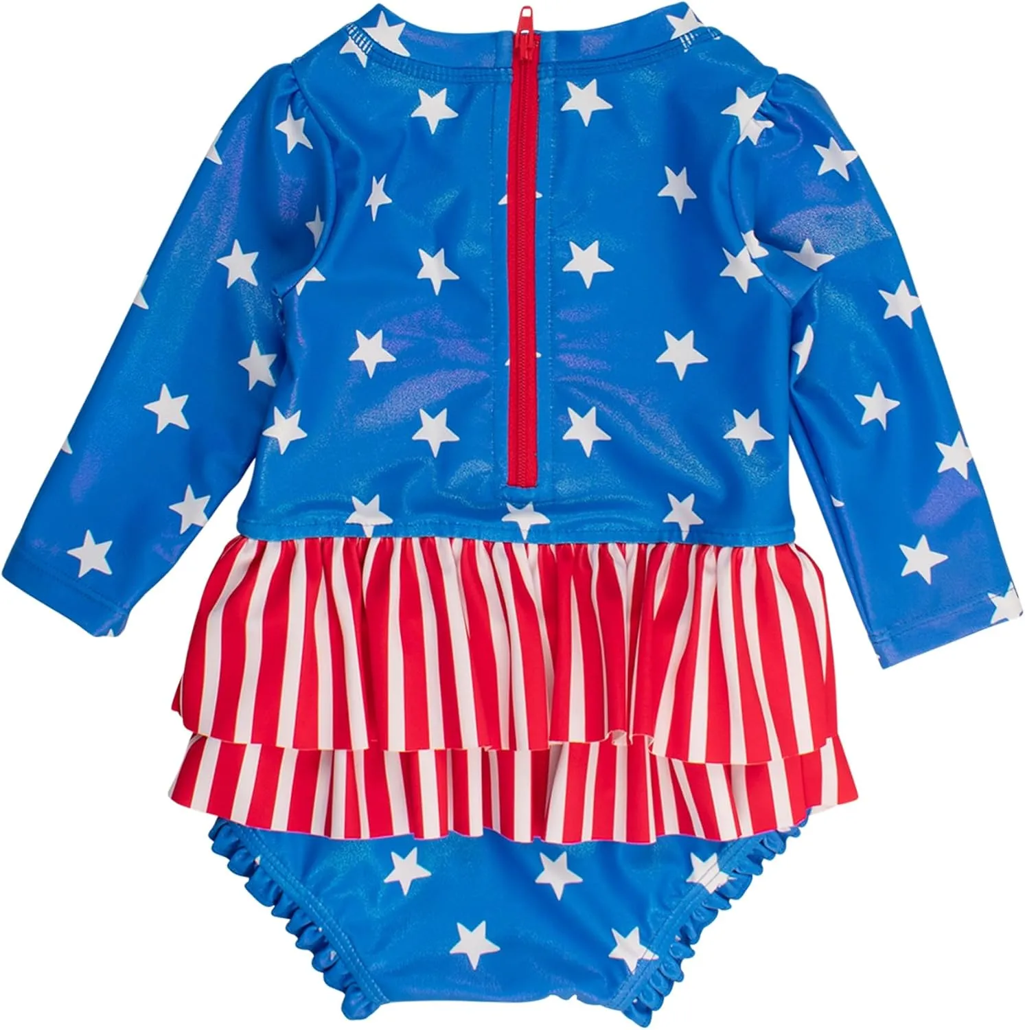 RuffleButts Baby Girls UPF 50  Sun Protection Tulle Skirted Long Sleeve One Piece Rash Guard Swimsuit