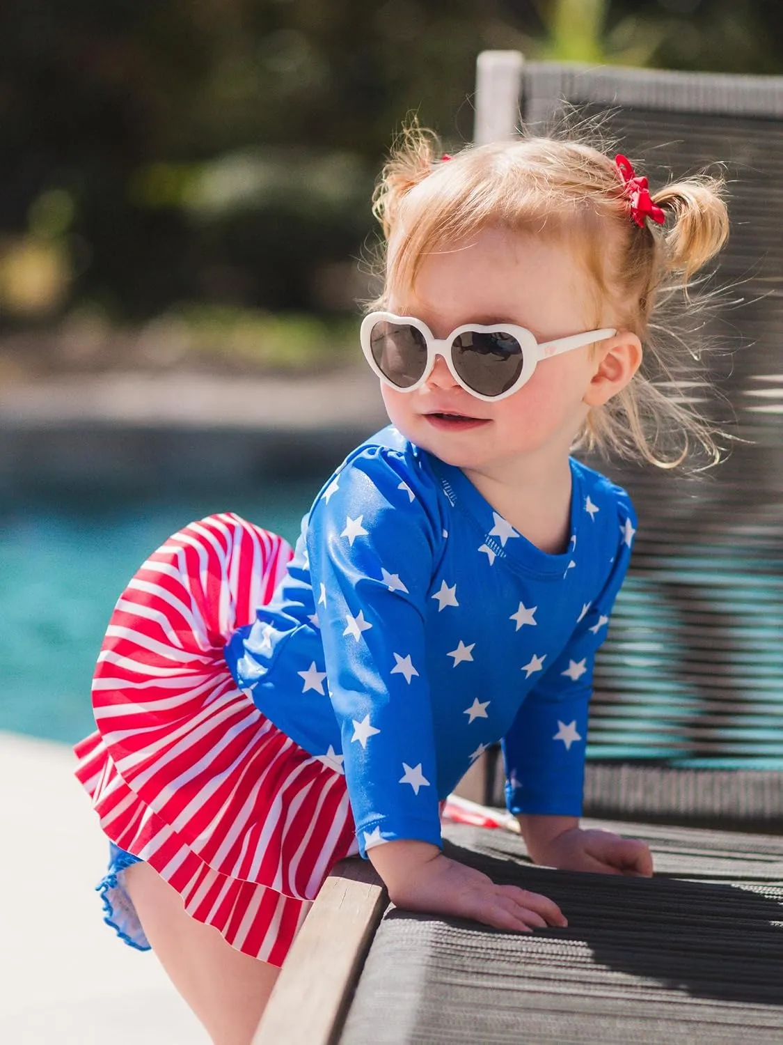 RuffleButts Baby Girls UPF 50  Sun Protection Tulle Skirted Long Sleeve One Piece Rash Guard Swimsuit