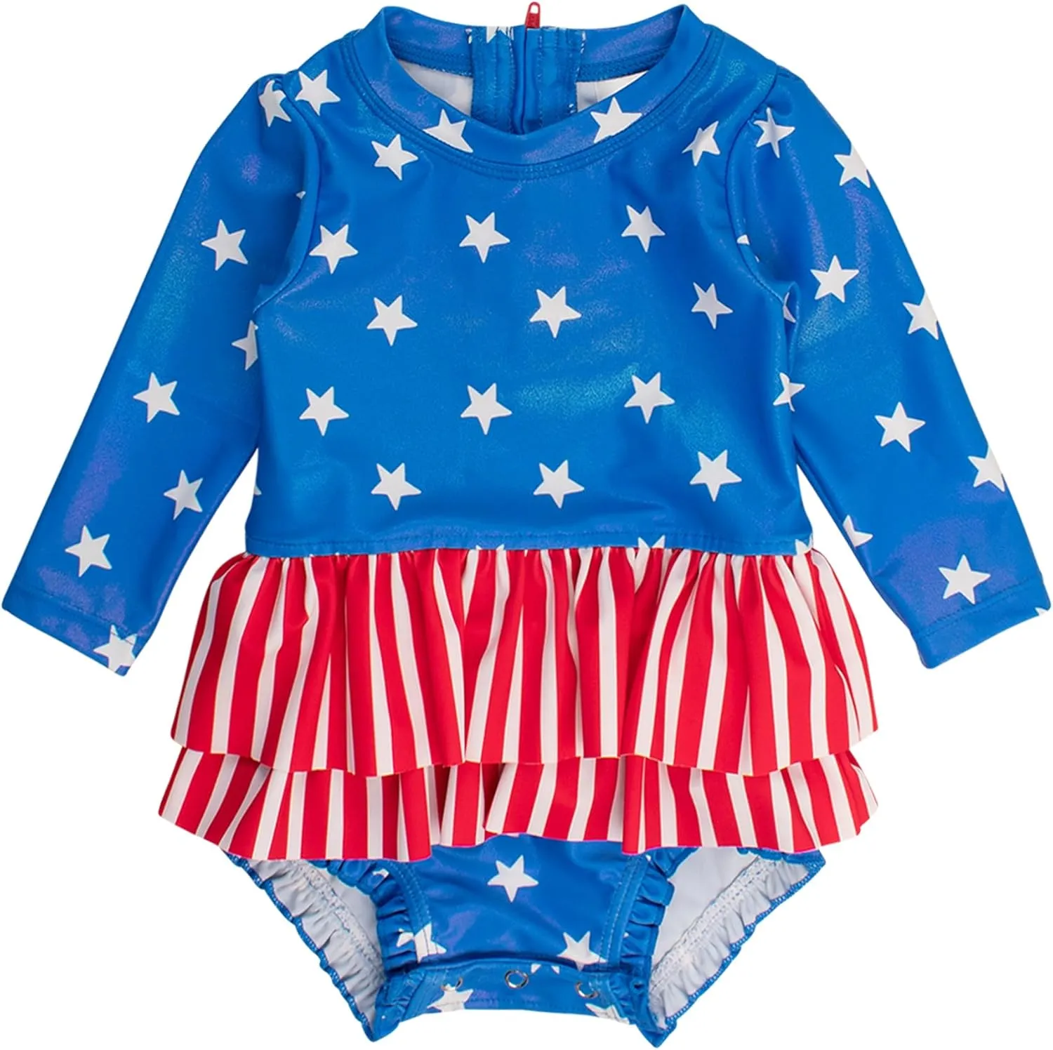 RuffleButts Baby Girls UPF 50  Sun Protection Tulle Skirted Long Sleeve One Piece Rash Guard Swimsuit