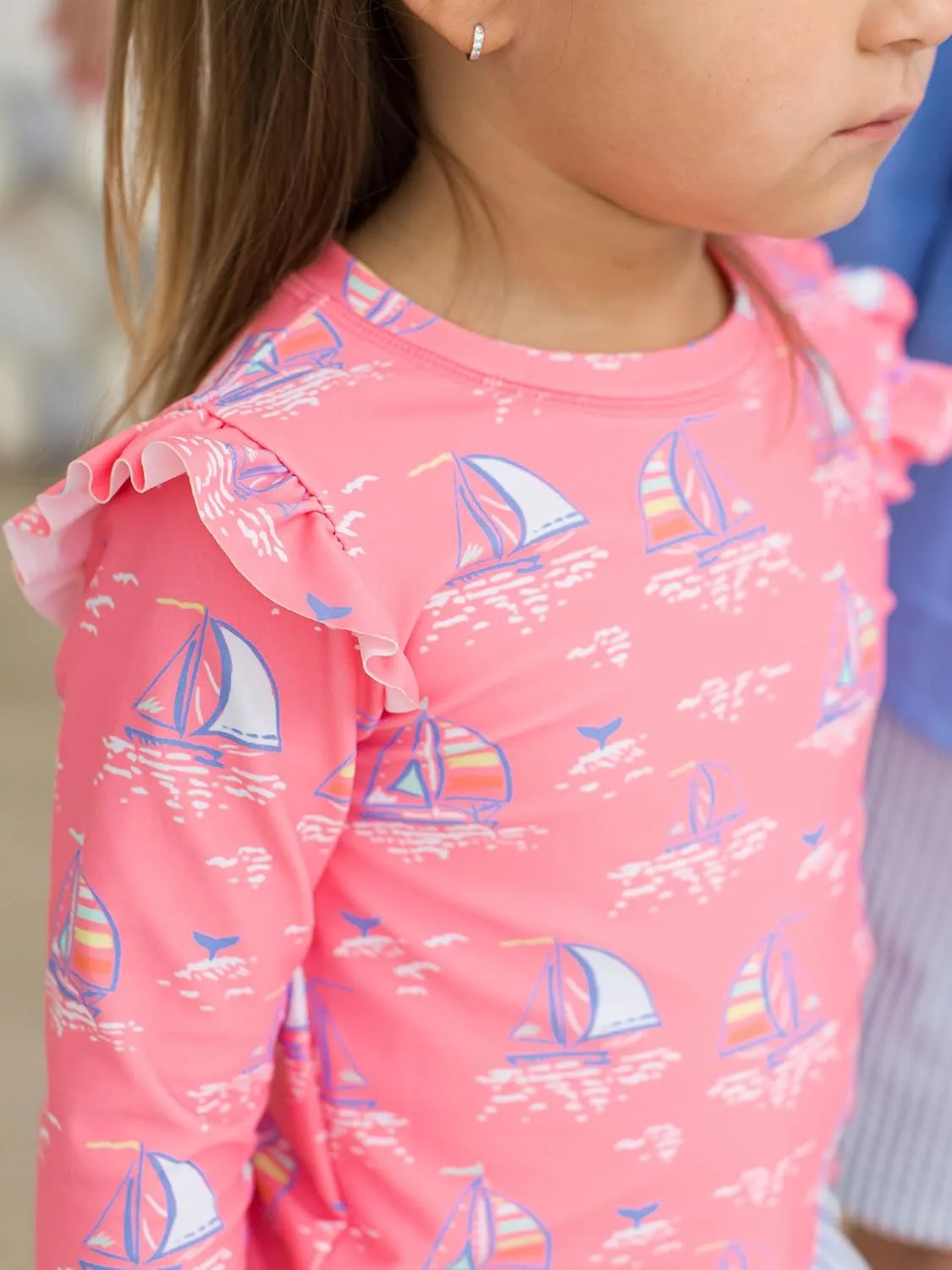 RuffleButts Baby/Toddler Girls Skirted Long Sleeve Rash Guard Bikini UPF50  Sun Protected Swimsuit