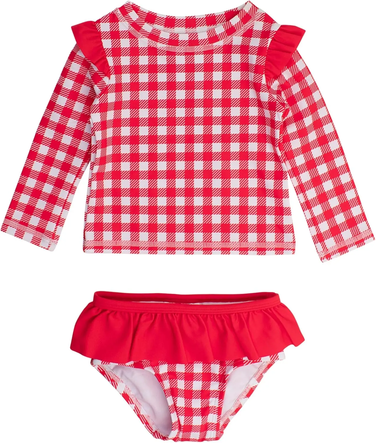 RuffleButts Baby/Toddler Girls Skirted Long Sleeve Rash Guard Bikini UPF50  Sun Protected Swimsuit