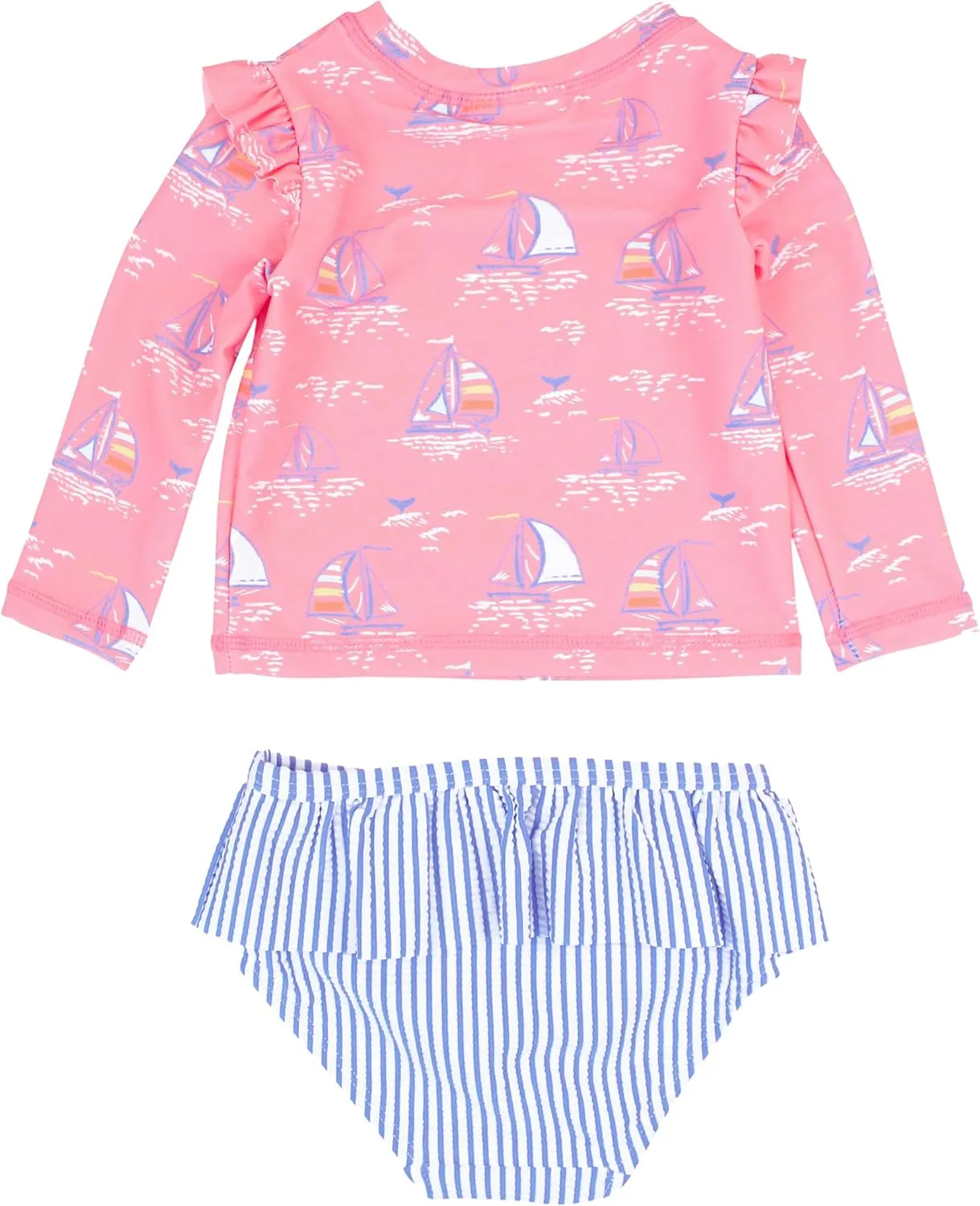 RuffleButts Baby/Toddler Girls Skirted Long Sleeve Rash Guard Bikini UPF50  Sun Protected Swimsuit