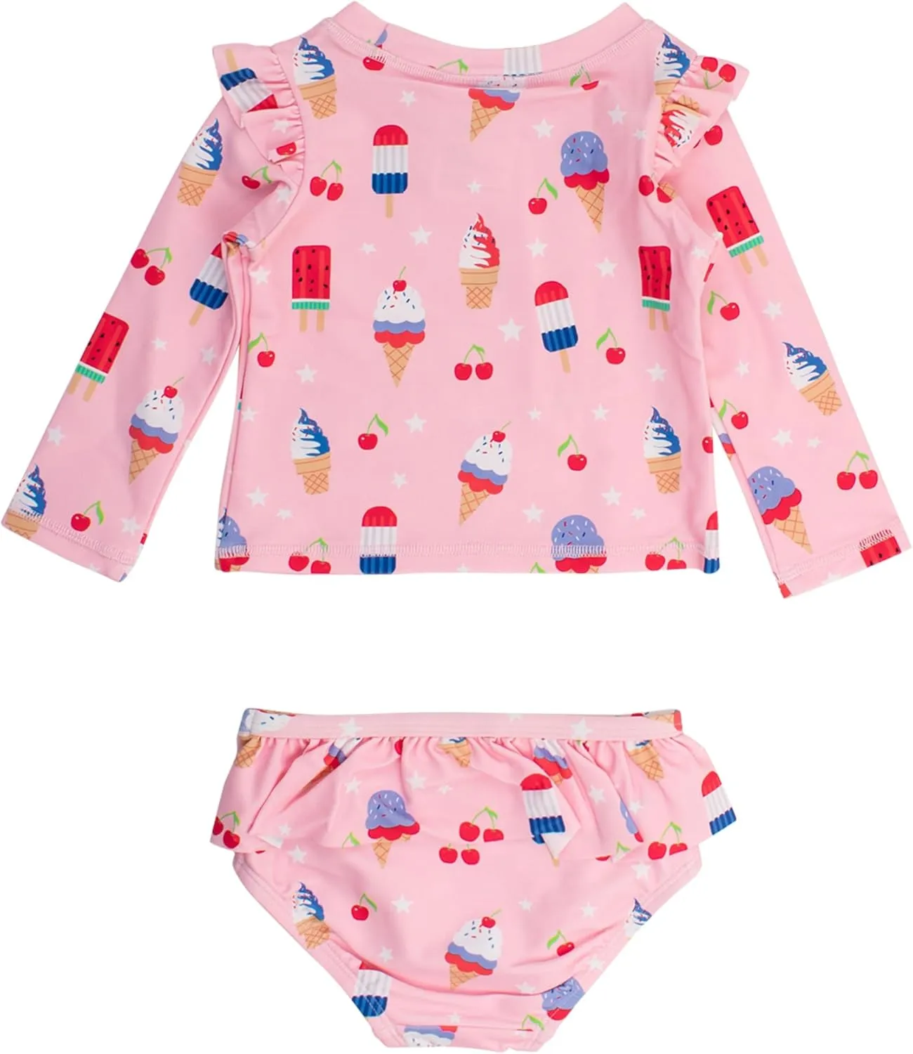 RuffleButts Baby/Toddler Girls Skirted Long Sleeve Rash Guard Bikini UPF50  Sun Protected Swimsuit