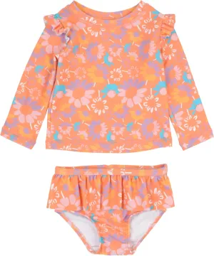 RuffleButts Baby/Toddler Girls Skirted Long Sleeve Rash Guard Bikini UPF50  Sun Protected Swimsuit