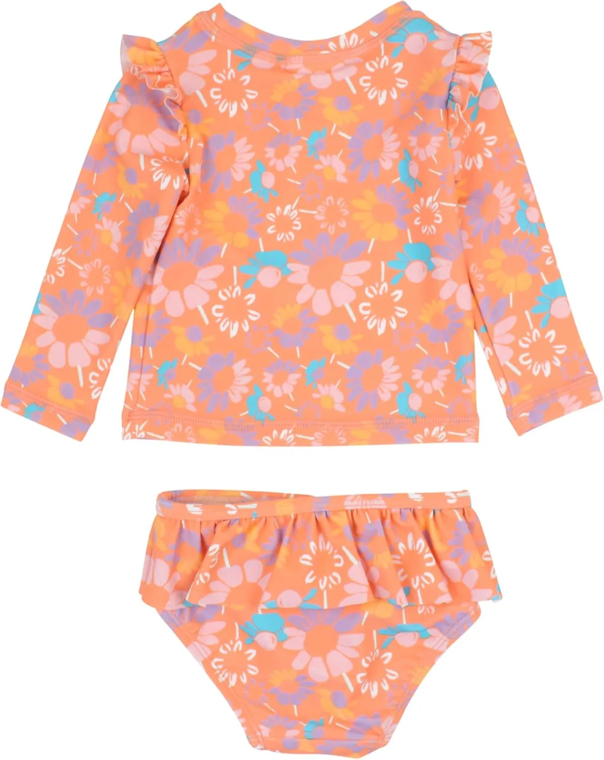 RuffleButts Baby/Toddler Girls Skirted Long Sleeve Rash Guard Bikini UPF50  Sun Protected Swimsuit