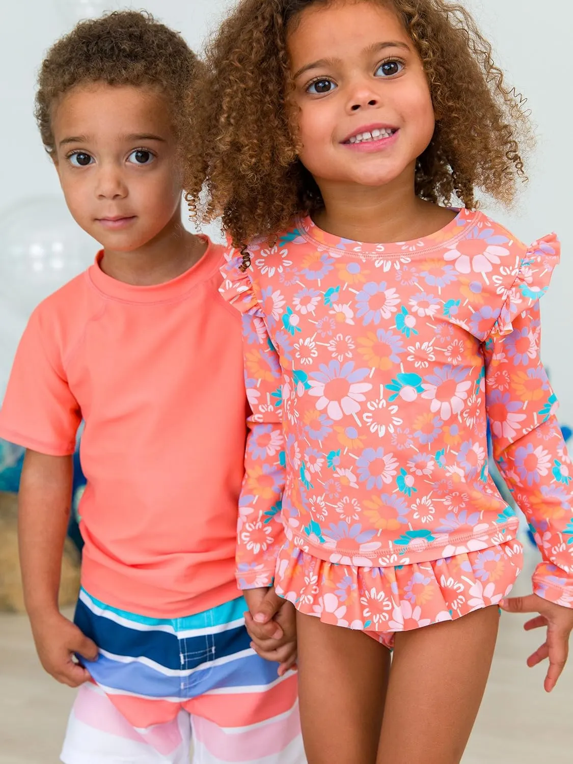 RuffleButts Baby/Toddler Girls Skirted Long Sleeve Rash Guard Bikini UPF50  Sun Protected Swimsuit
