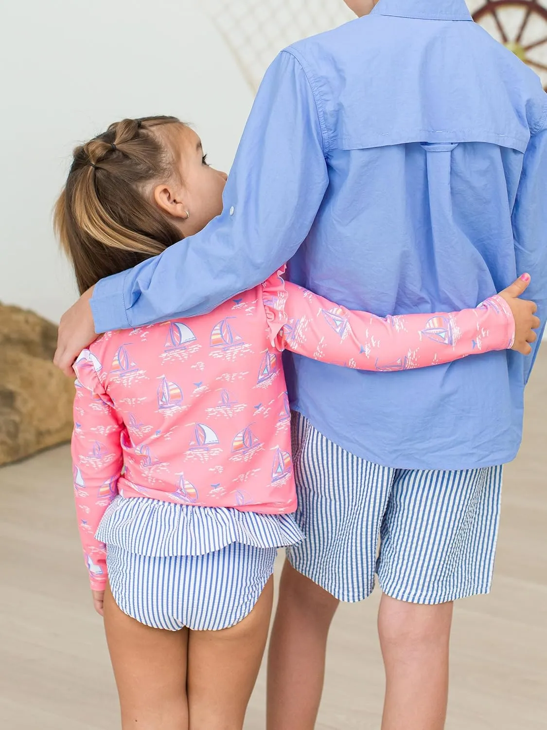 RuffleButts Baby/Toddler Girls Skirted Long Sleeve Rash Guard Bikini UPF50  Sun Protected Swimsuit