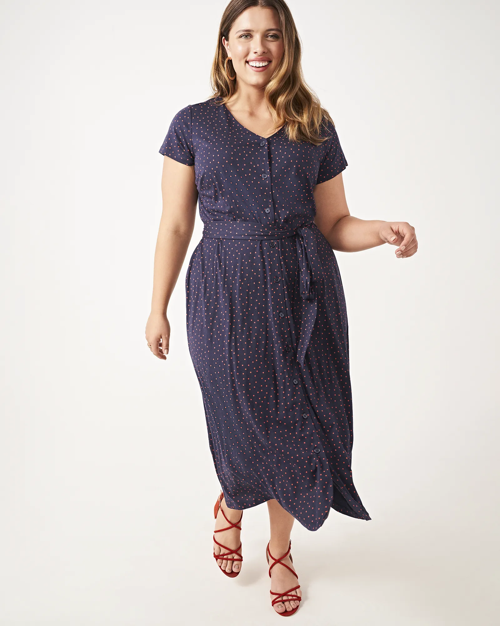 Rune Polka Dot Button-Front Maxi Dress | Navy / Red