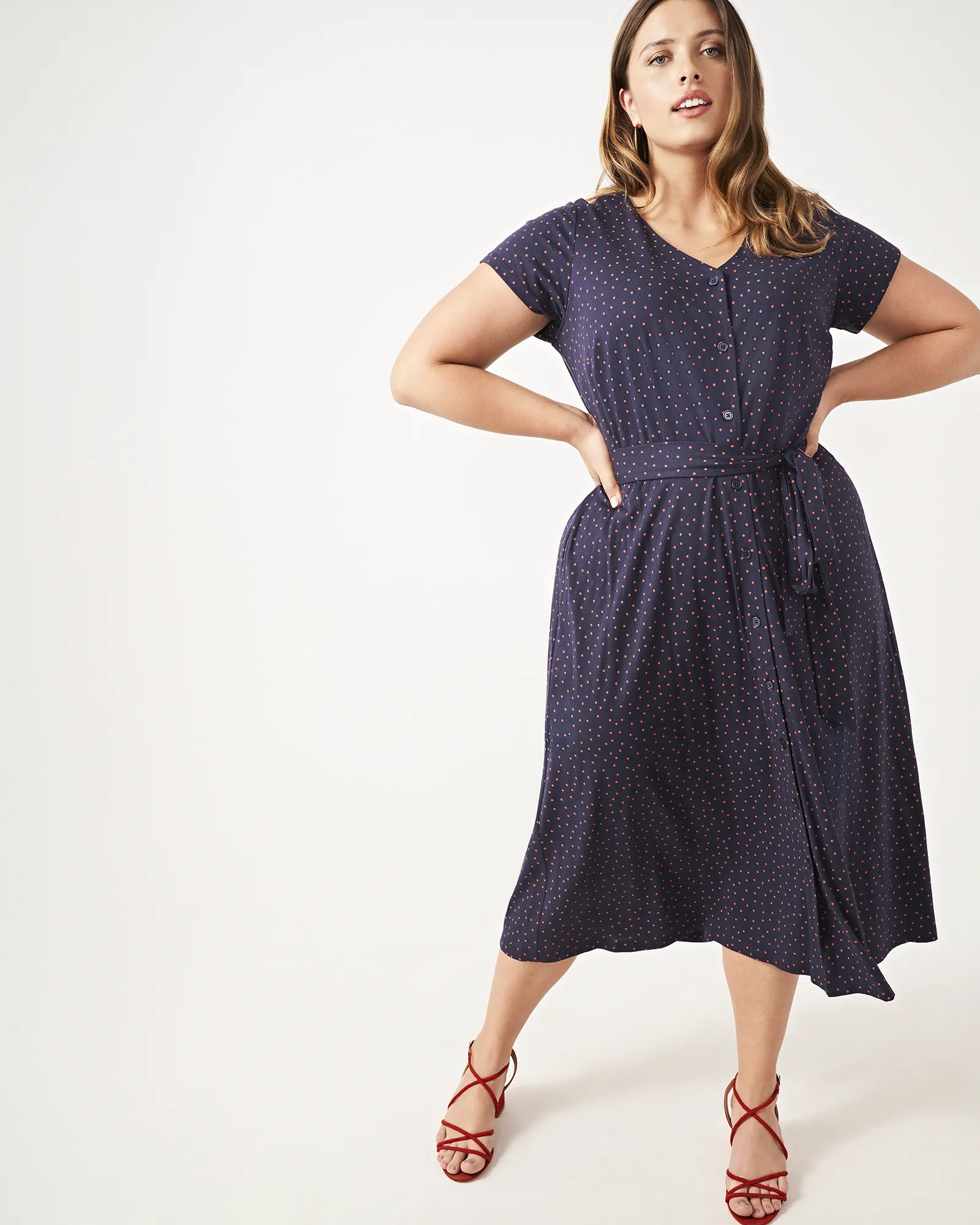 Rune Polka Dot Button-Front Maxi Dress | Navy / Red