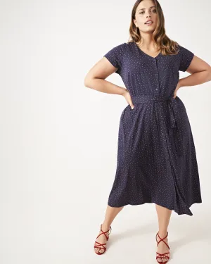 Rune Polka Dot Button-Front Maxi Dress | Navy / Red