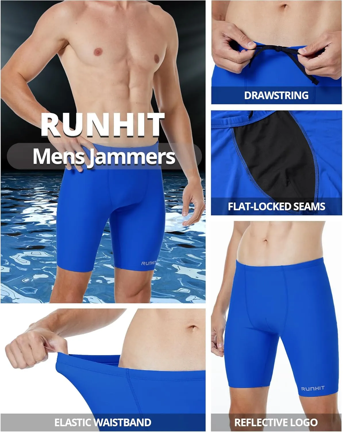 Runhit Men's Swim Jammers Competitive Swim Racing Team Swimsuit Quick Dry Athletic Swimming Shorts UPF 50 