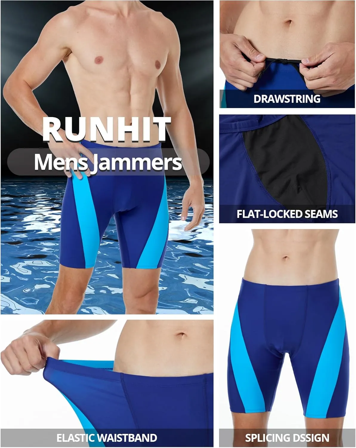 Runhit Men's Swim Jammers Competitive Swim Racing Team Swimsuit Quick Dry Athletic Swimming Shorts UPF 50 