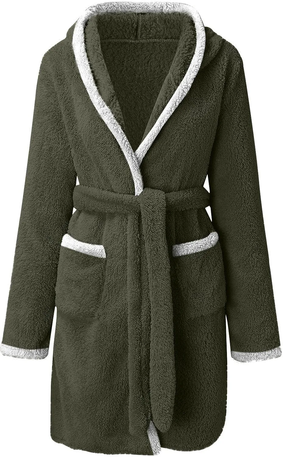 Rvidbe Fuzzy Robes Women Plush Bathrobes Long Sleeve Hooded Warm Short Bath Robe Ladies Sexy Fleece Sleep Robes with Pockets