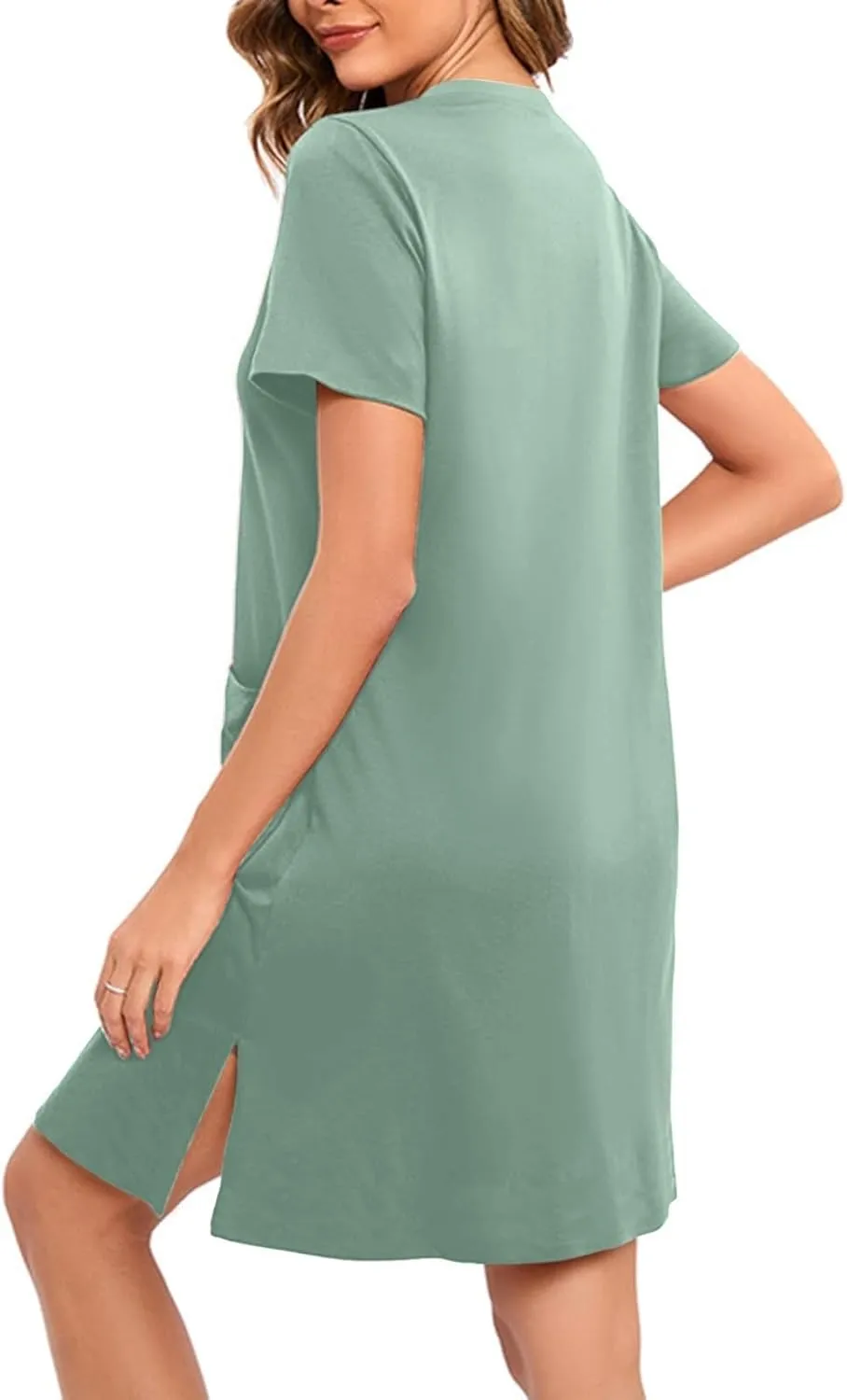 Rvidbe Womens Zip Up Robes 1/2 Sleeve Nightgrown Loose Comfy Sleepwear with Pocket Lightweight Pajamas Dress Casual Nightwear
