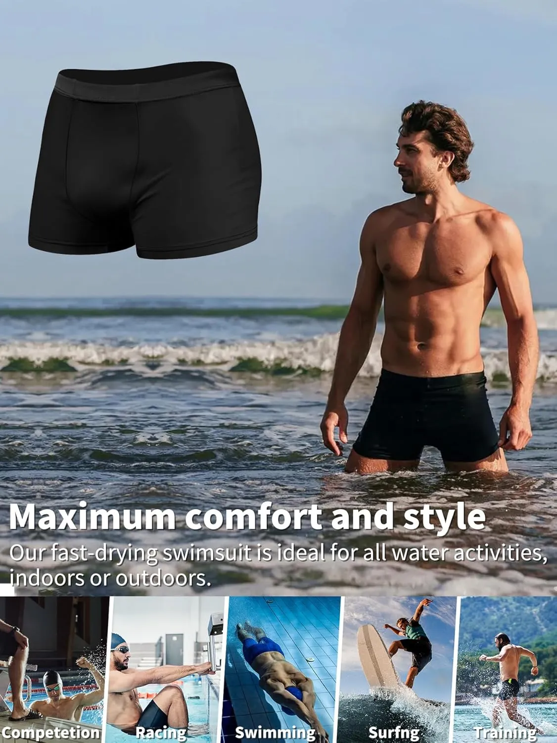 Sexy Code 1701 Men's Athletic Swim Jammers Square Leg Compression Swimsuit Quick Dry Training Swim Shorts with Drawstring