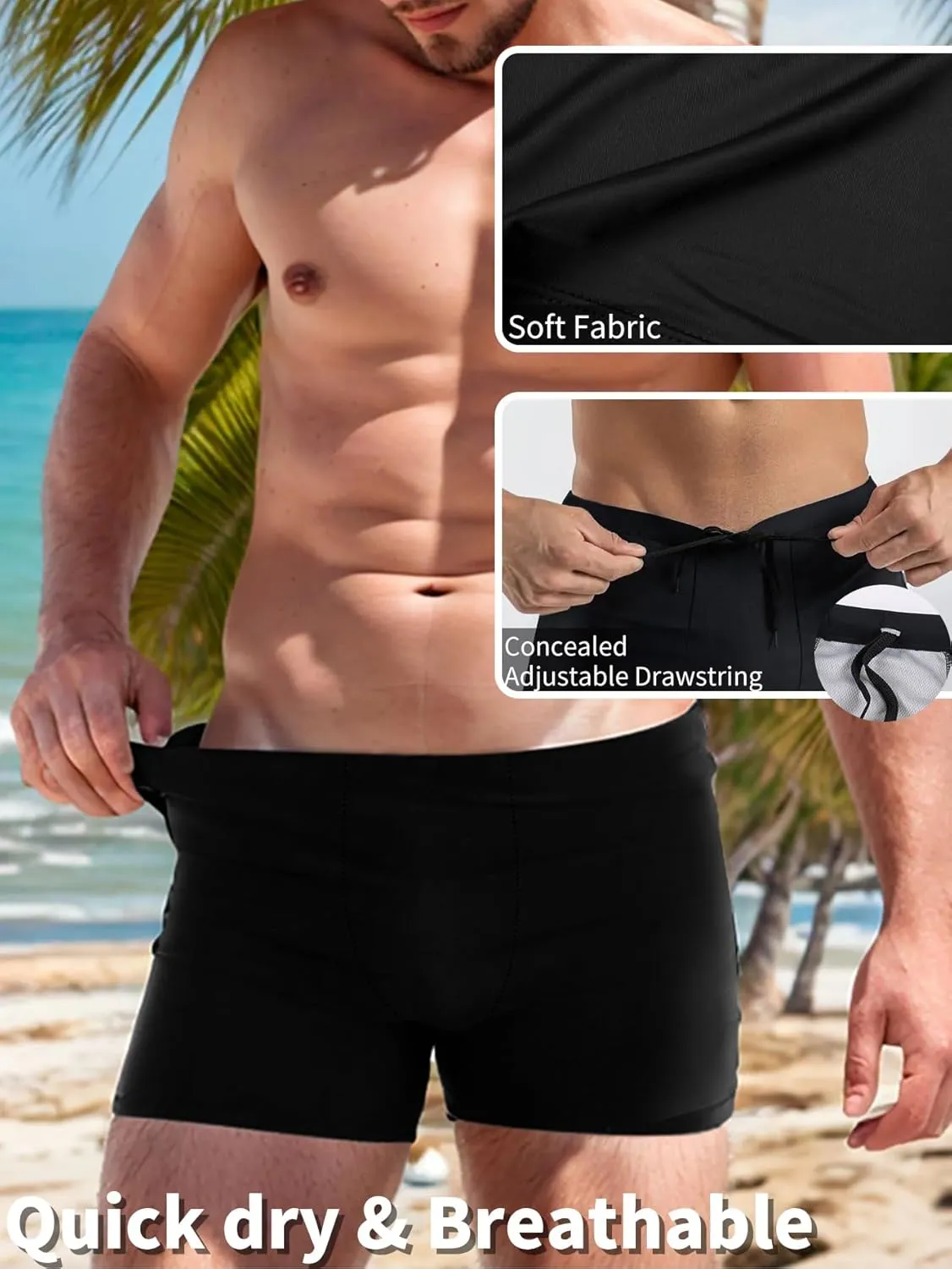Sexy Code 1701 Men's Athletic Swim Jammers Square Leg Compression Swimsuit Quick Dry Training Swim Shorts with Drawstring
