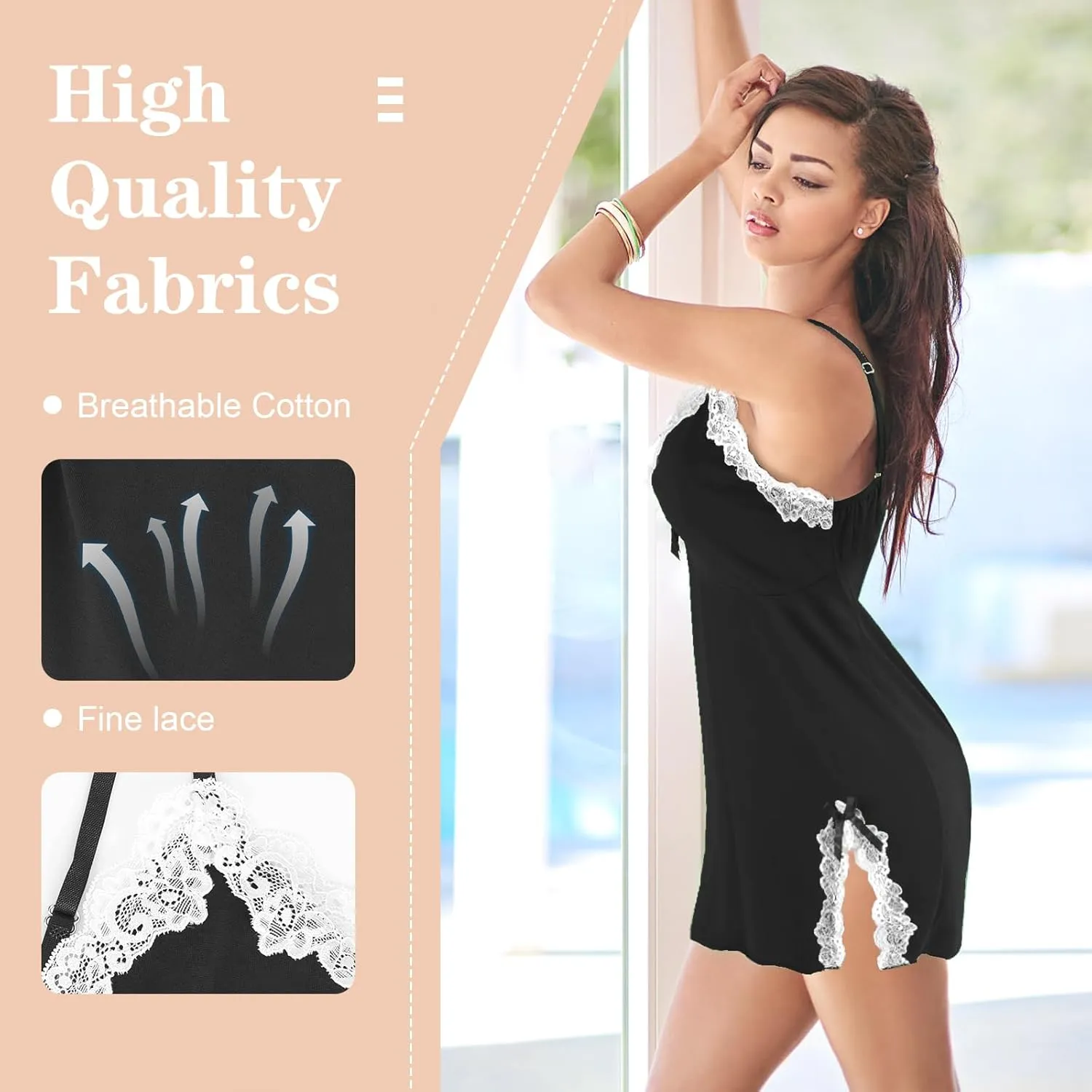 Sexy Lingerie Women Lace Sleepwear Chemises V-Neck Babydoll Nightgown